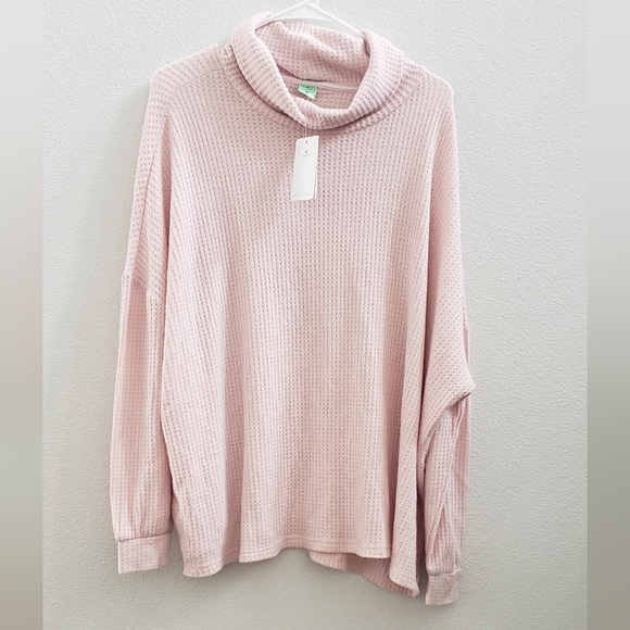 Honeydew Pink waffle textured turtle neck sweater size small - Picture 3 of 3